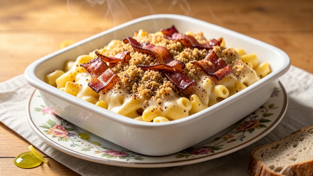 Baked Mac and Cheese Recipe with Bacon and Breadcrumbs: Crispy-Topped Luxe Comfort in One Dish