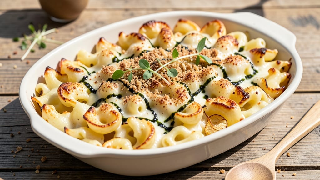 Baked Mac and Cheese Recipe Shells: Triple-Layered Crunch With Gooey Cheese Rivers