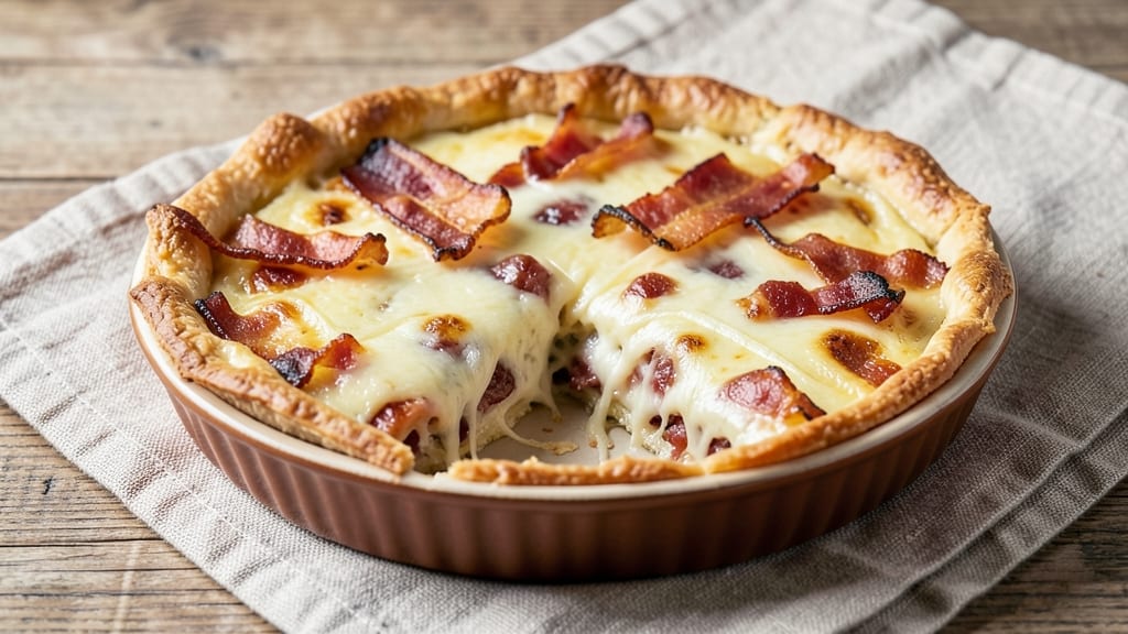 Bacon Swiss Cheese Quiche Recipe: Flaky Crust with Melty Triple Layers