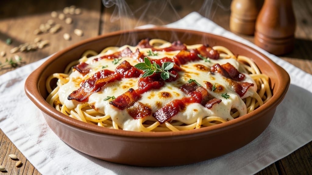 Bacon Cream Cheese Baked Spaghetti Recipe: Triple-Layered Comfort With Crispy Top