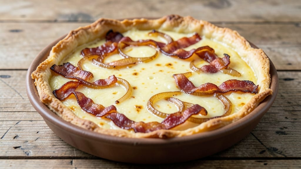 Bacon, Cheese, and Onion Quiche Recipe: Flaky Crust Loaded With Savory Layers