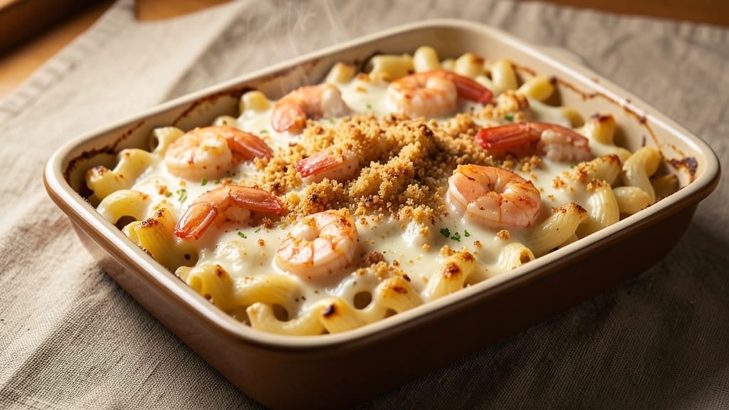 Baked Seafood Mac and Cheese Recipe: Crispy Top, Gooey Shellfish Center