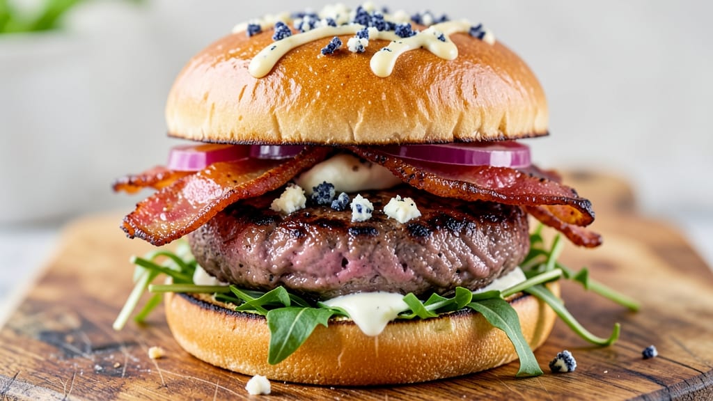 Bacon Bleu Cheese Burgers Recipe: Smoky Crispy Patties with Melty Cheese Rivers